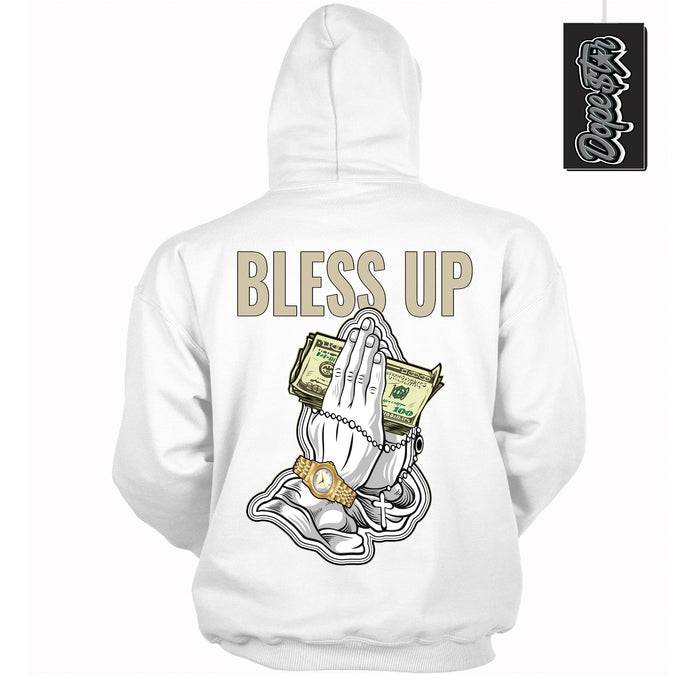 Cool White Hoodie with “ Bless Up ”  design that Perfectly Matches Gratitude 11s Sneakers.