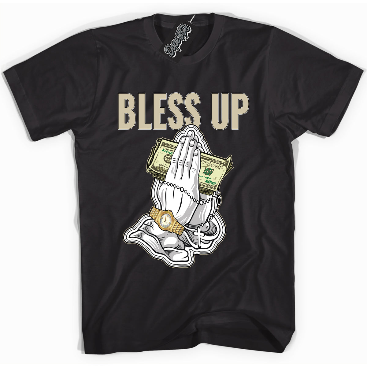 Cool Black graphic tee with “ Blessed Up ” print, that perfectly matches GRATITUDE 11s  sneakers 