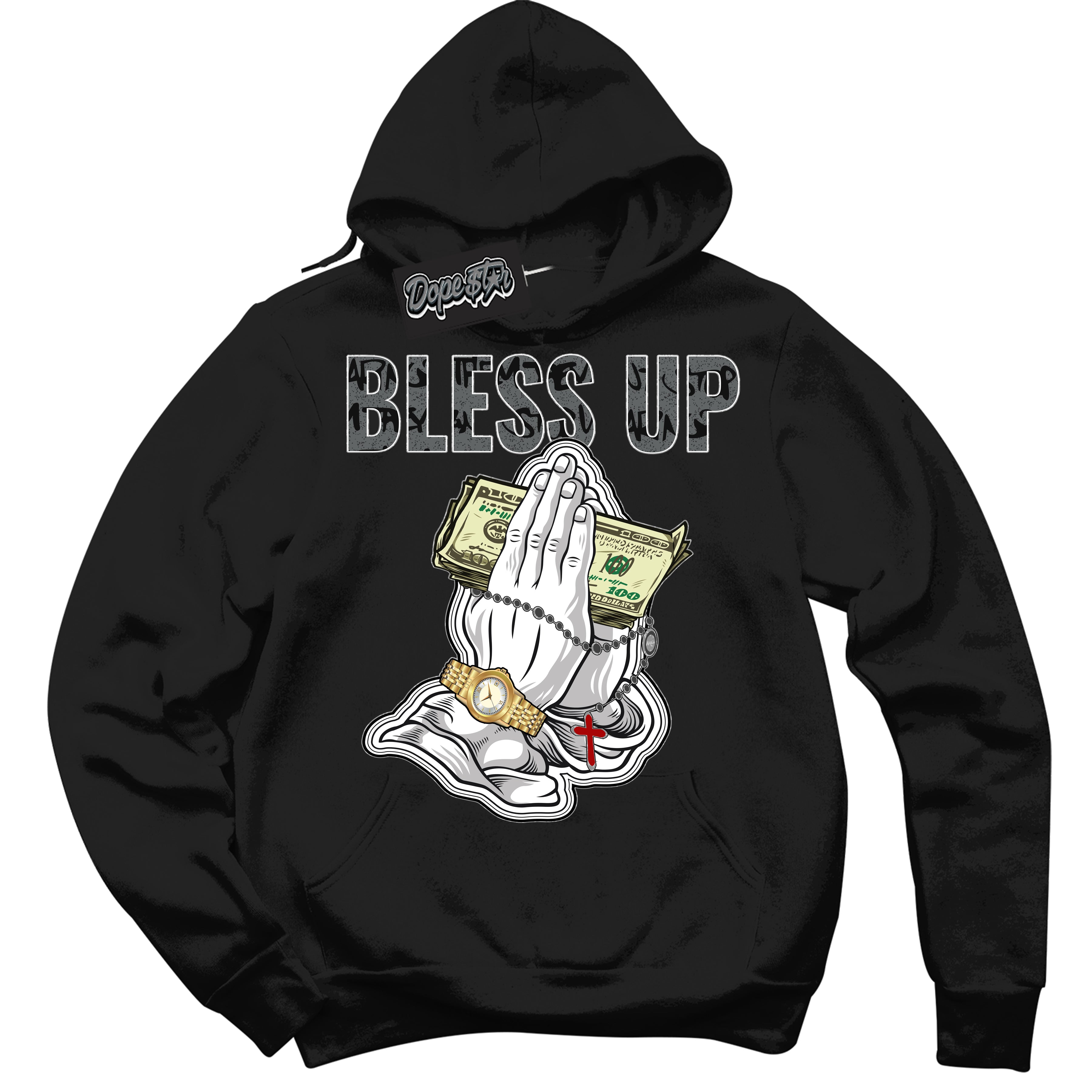 Cool Black Hoodie with “ Bless Up ”  design that Perfectly Matches Rebellionaire 1s Sneakers.