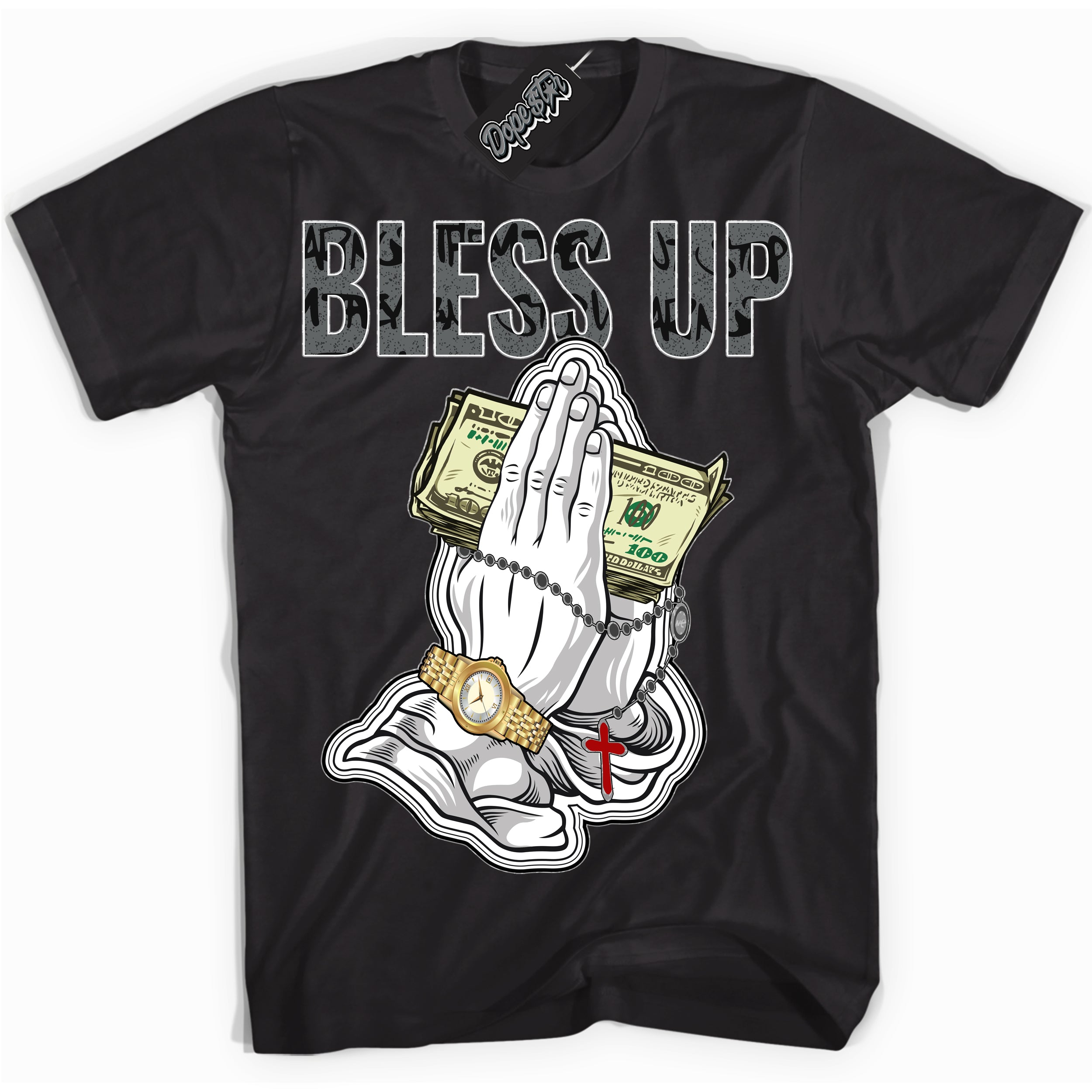 Cool Black Shirt with “ Bless Up ” design that perfectly matches Rebellionaire 1s Sneakers.