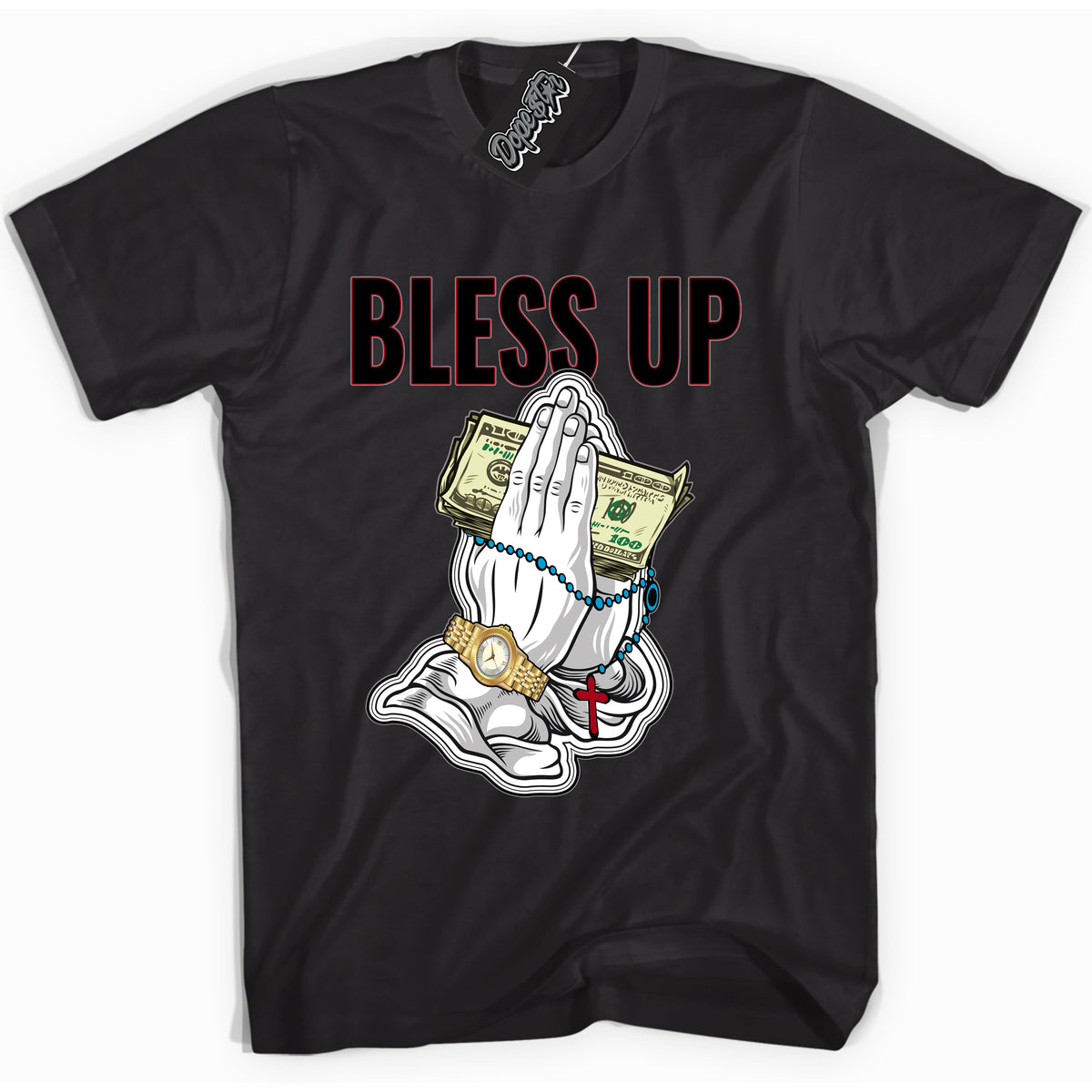 Cool Black Shirt with “ Bless Up” design that perfectly matches Bred Reimagined 4s Jordans.