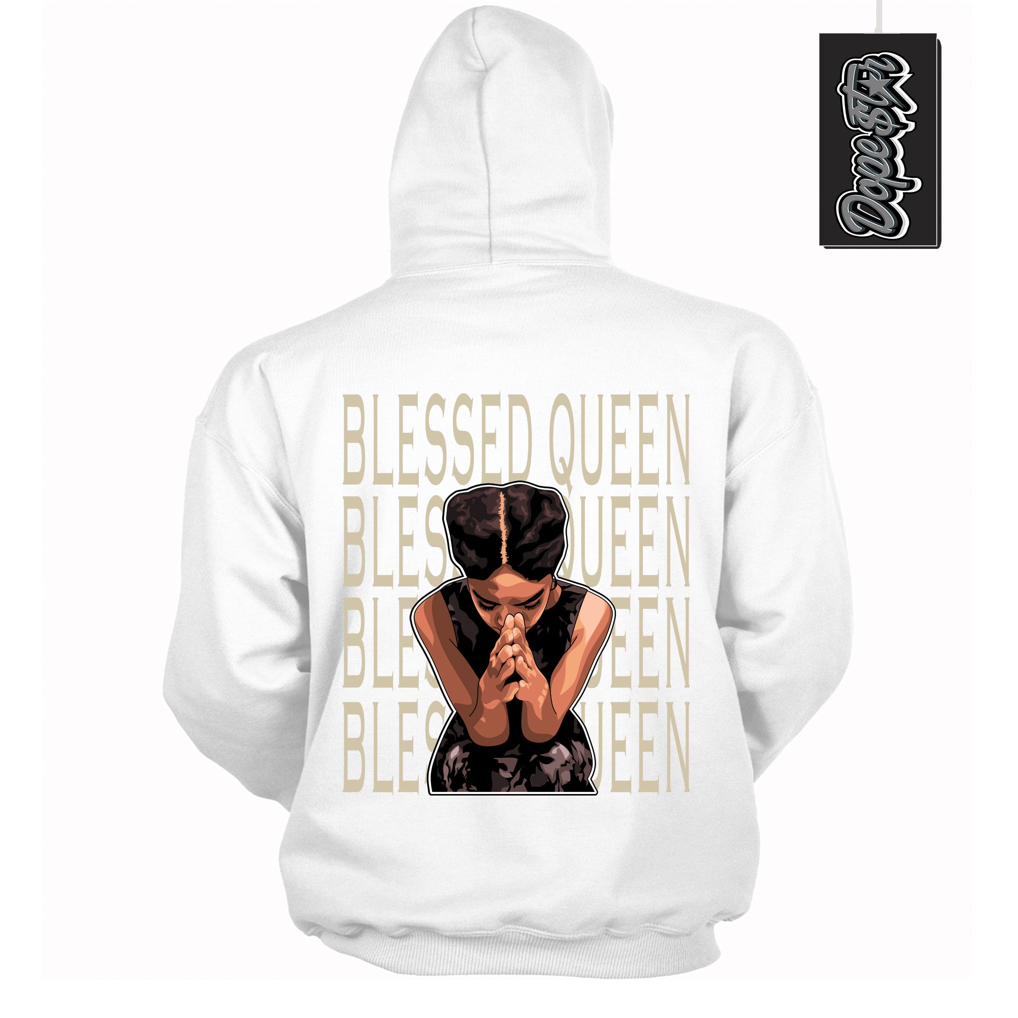 Cool White Hoodie with “ Blessed Queen ”  design that Perfectly Matches Gratitude 11s Sneakers.