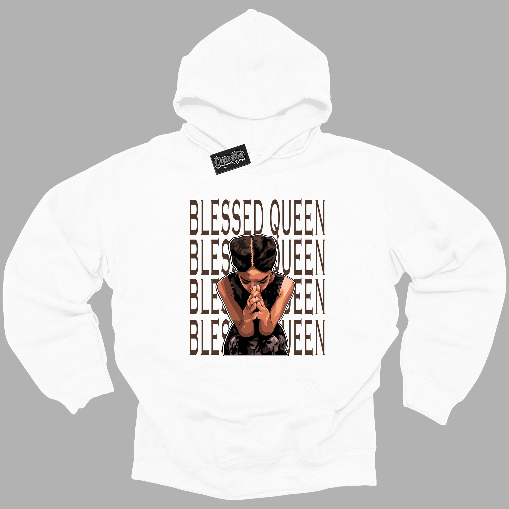 Cool White Graphic DopeStar Hoodie with “ Blessed Queen “ print, that perfectly matches Palomino 1s sneakers