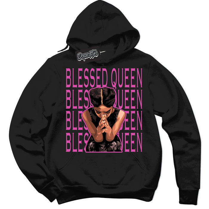 Black Hoodie with playful pink and black "Blessed Queen" graphic, made to match Air Max 1 Valentine's Day sneakers | Sneaker Shirts Outlet
