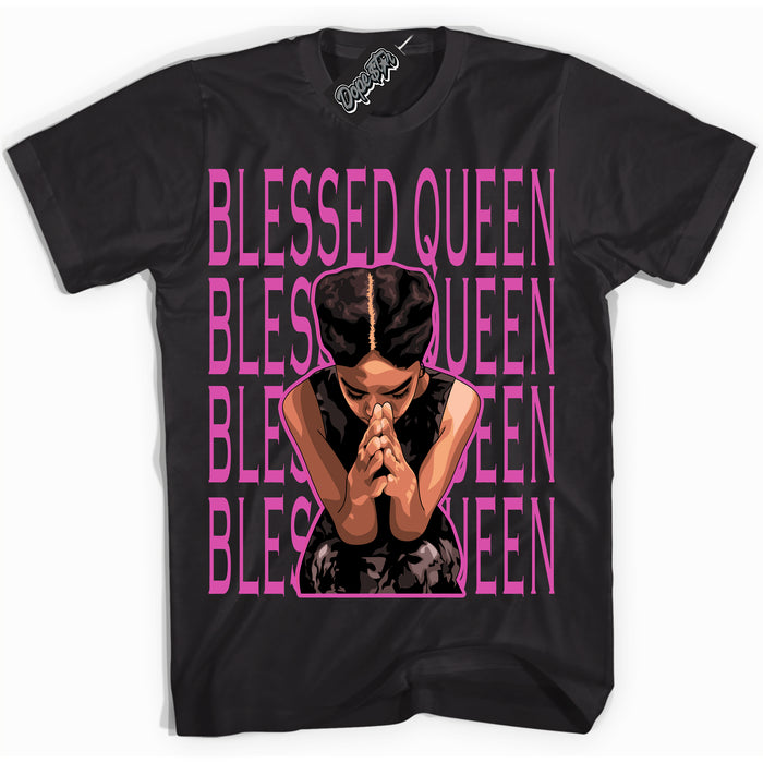 Black T-shirt with playful pink and black "Blessed Queen" graphic, made to match Air Max 1 Valentine's Day sneakers | Sneaker Shirts Outlet
