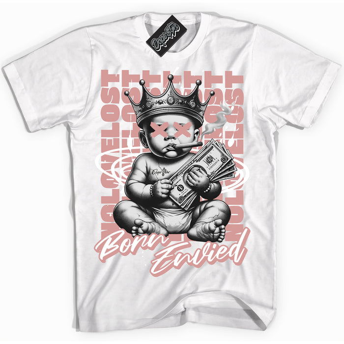 Cool White Shirt with “Born Envied” design that perfectly matches the Legend Pink 11s Sneakers.