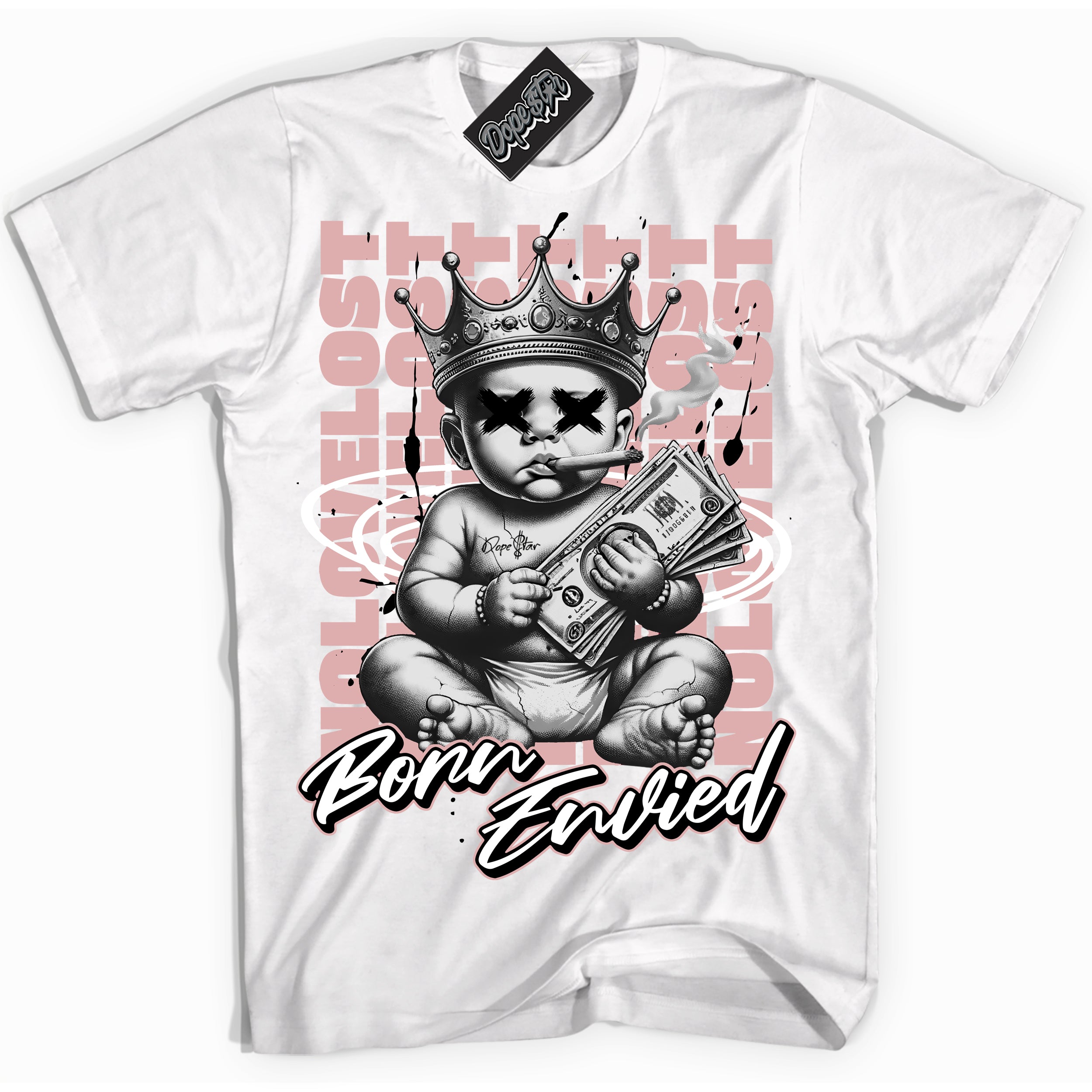 Cool White Shirt with “Born Envied” design that perfectly matches the Legend Pink 1s Sneakers.