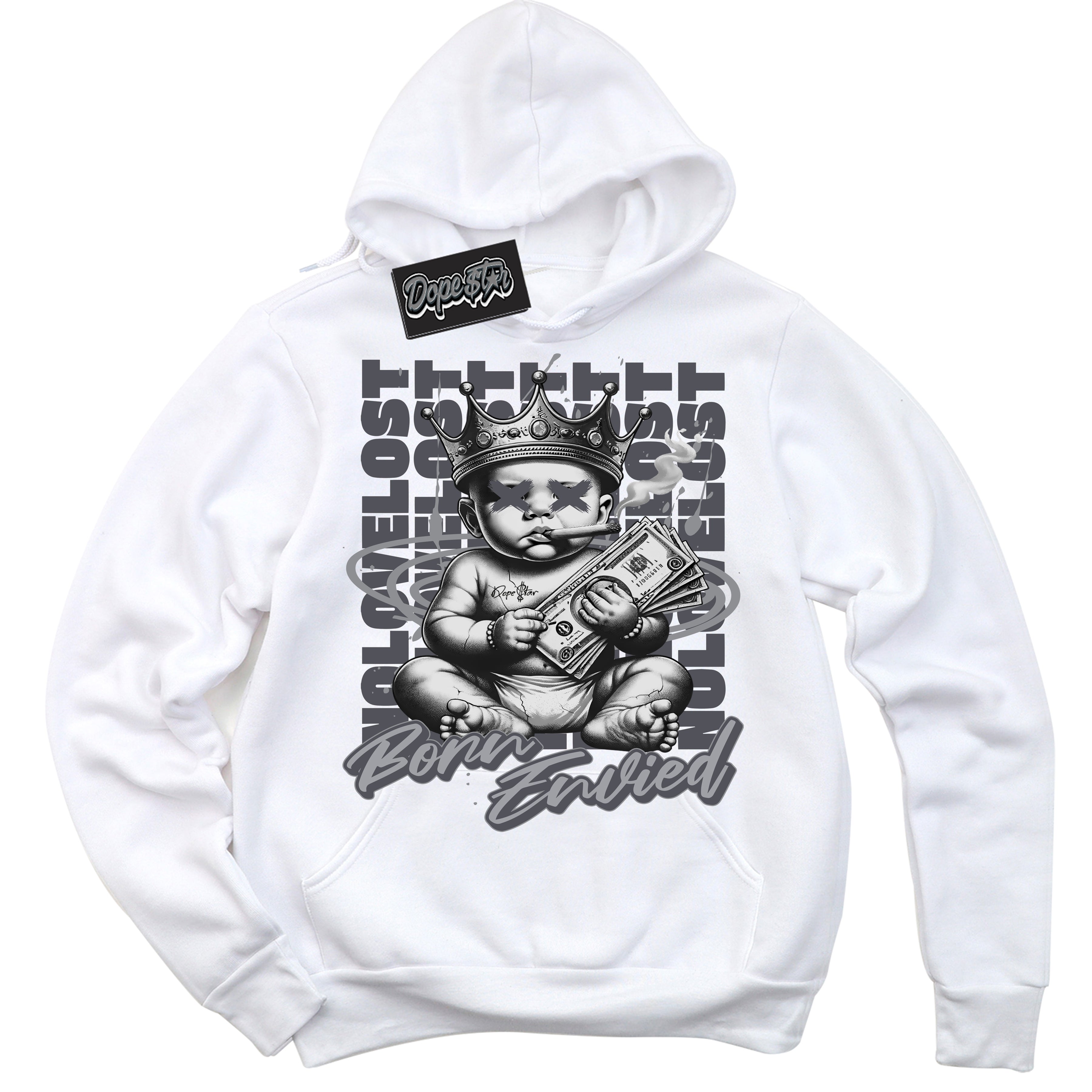 Cool White Hoodie with “Born Envied” design that Perfectly Matches Paris Olympics Wet Cement 4s Sneakers.