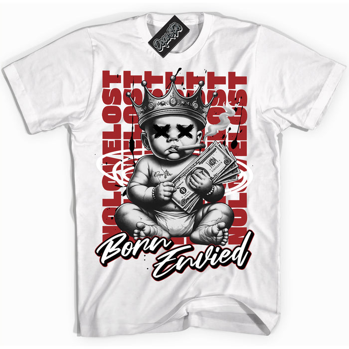 Cool White Shirt with “Born Envied” design that perfectly matches the Cherry 12s Sneakers.