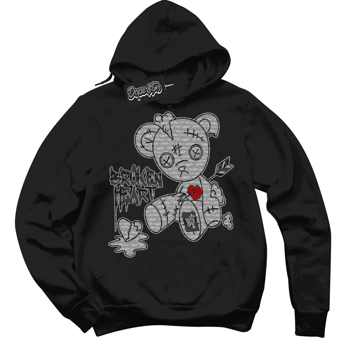 Cool Black Hoodie with “ Broken Heart Bear ”  design that Perfectly Matches Rebellionaire 1s Sneakers.