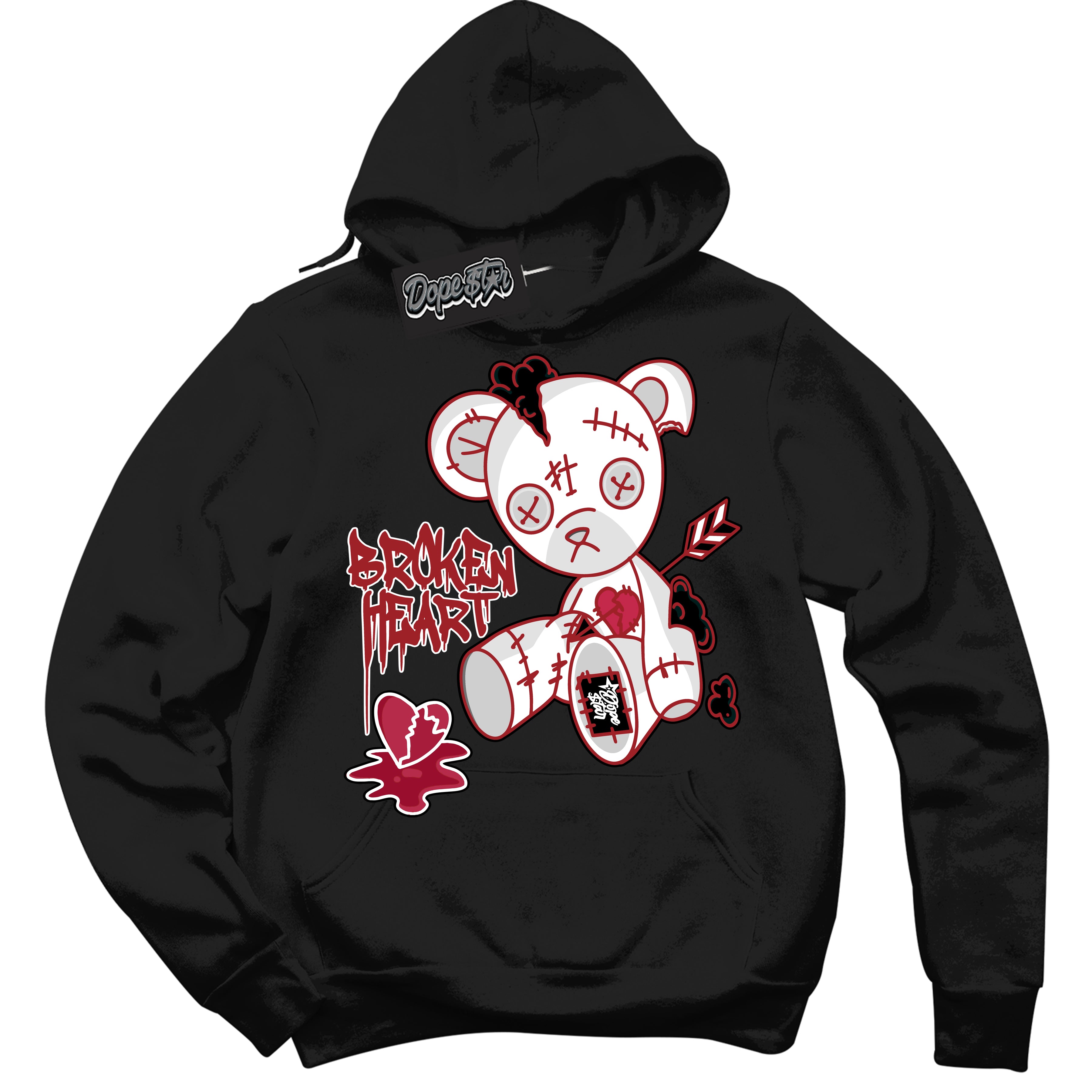 Cool Black Hoodie With “ Broken Heart Bear “ Design That Perfectly Matches Lost And Found 1s Sneakers