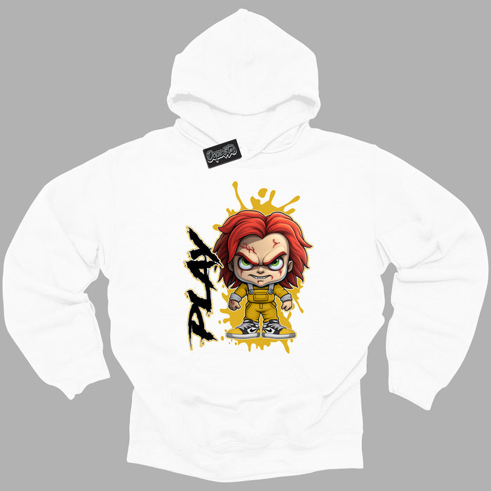 Cool White Hoodie with “ Play ”  design that Perfectly Matches Yellow Ochre 6s Sneakers.