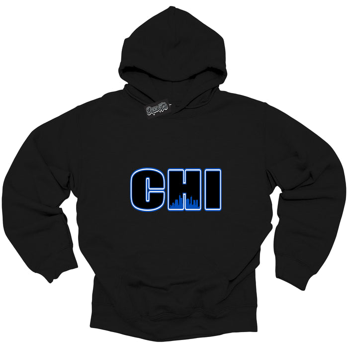 Cool Black Hoodie with “ Chicago ”  design that Perfectly Matches  Royal Reimagined 1s Sneakers.