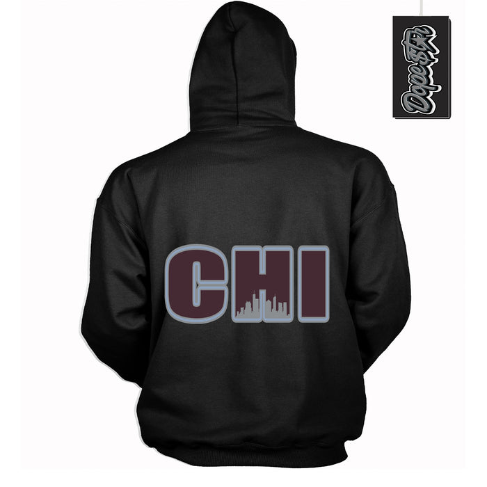 Cool Black Hoodie with “ Chicago ”  design that Perfectly Matches Burgundy 5s Sneakers.