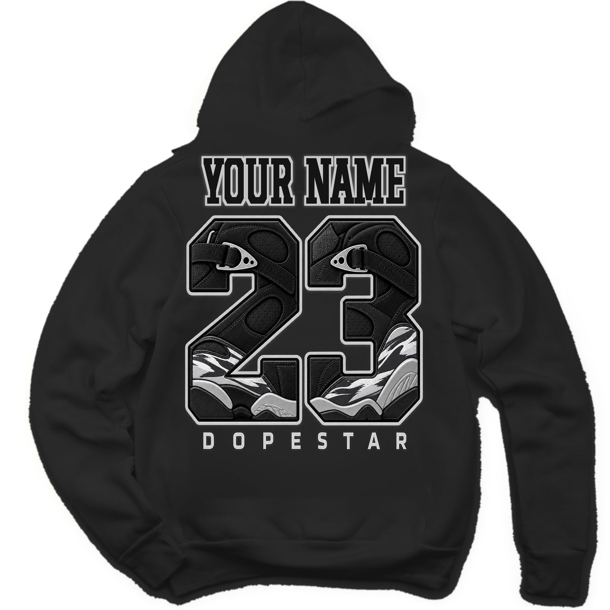 Custom name 23 hoodie for Jordan 8 Chrome, Black, name on back