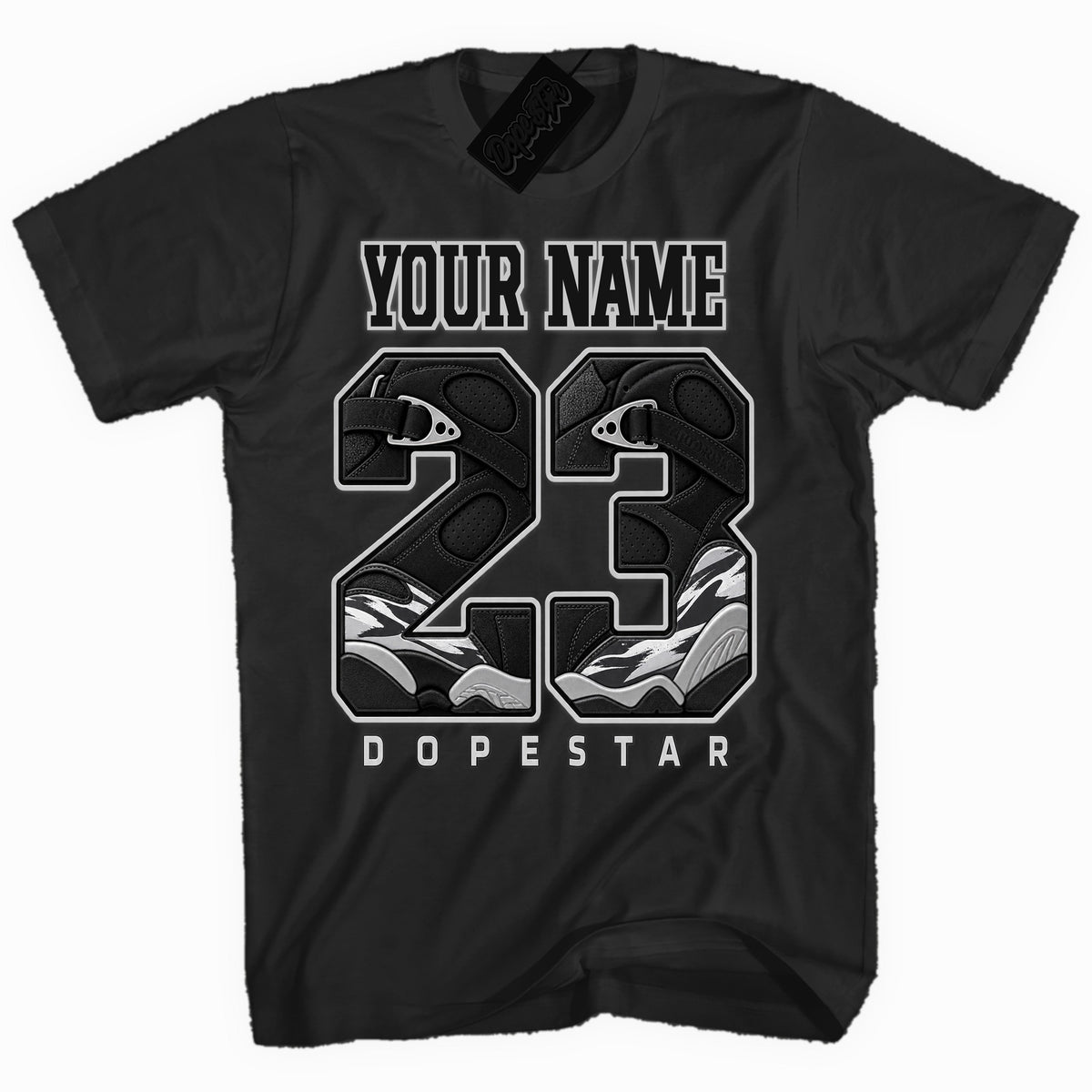 Custom name 23 shirt for Jordan 8 Chrome, Black, name on front