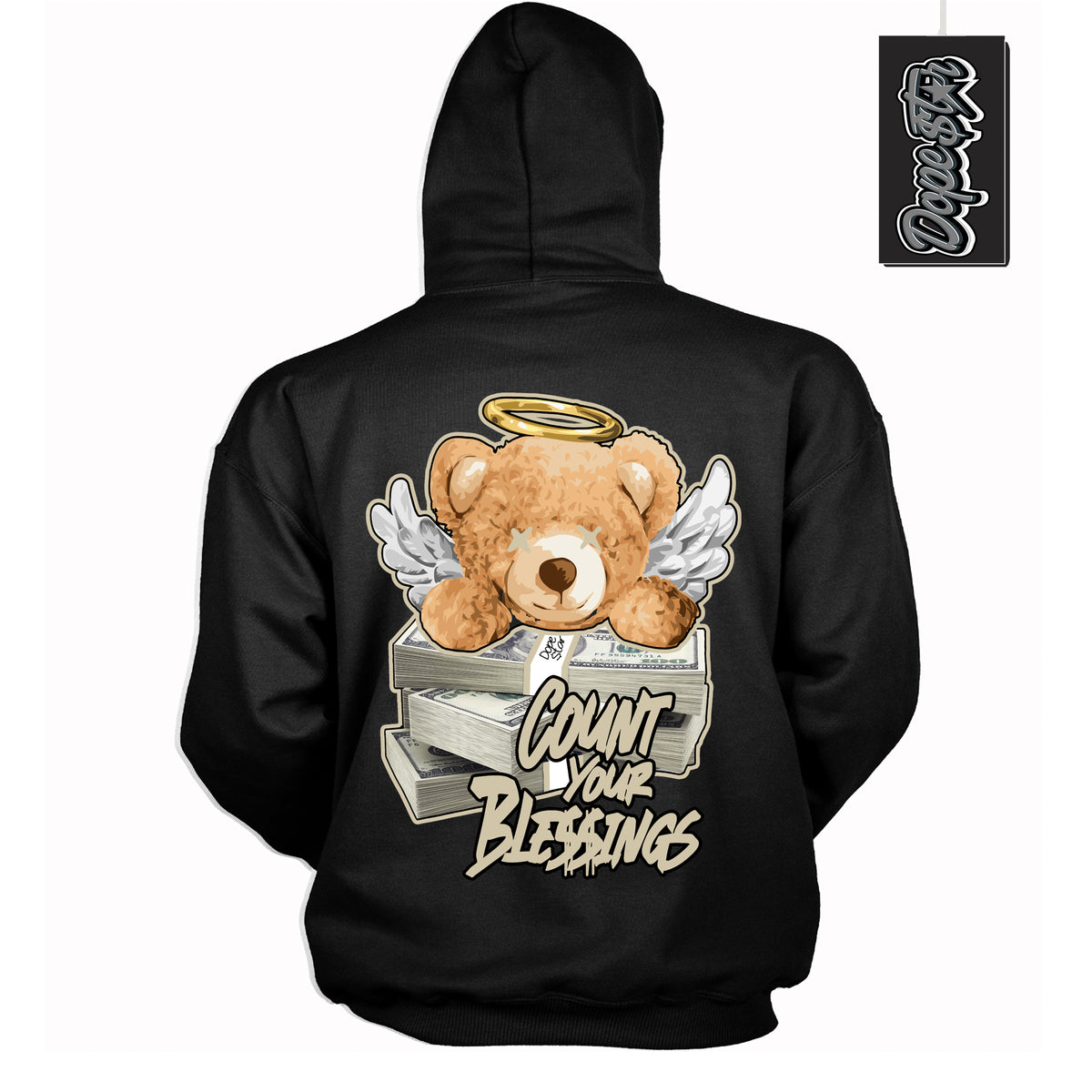 Cool Black Hoodie with “ Count Your Blessings ”  design that Perfectly Matches  Gratitude 11s Sneakers.