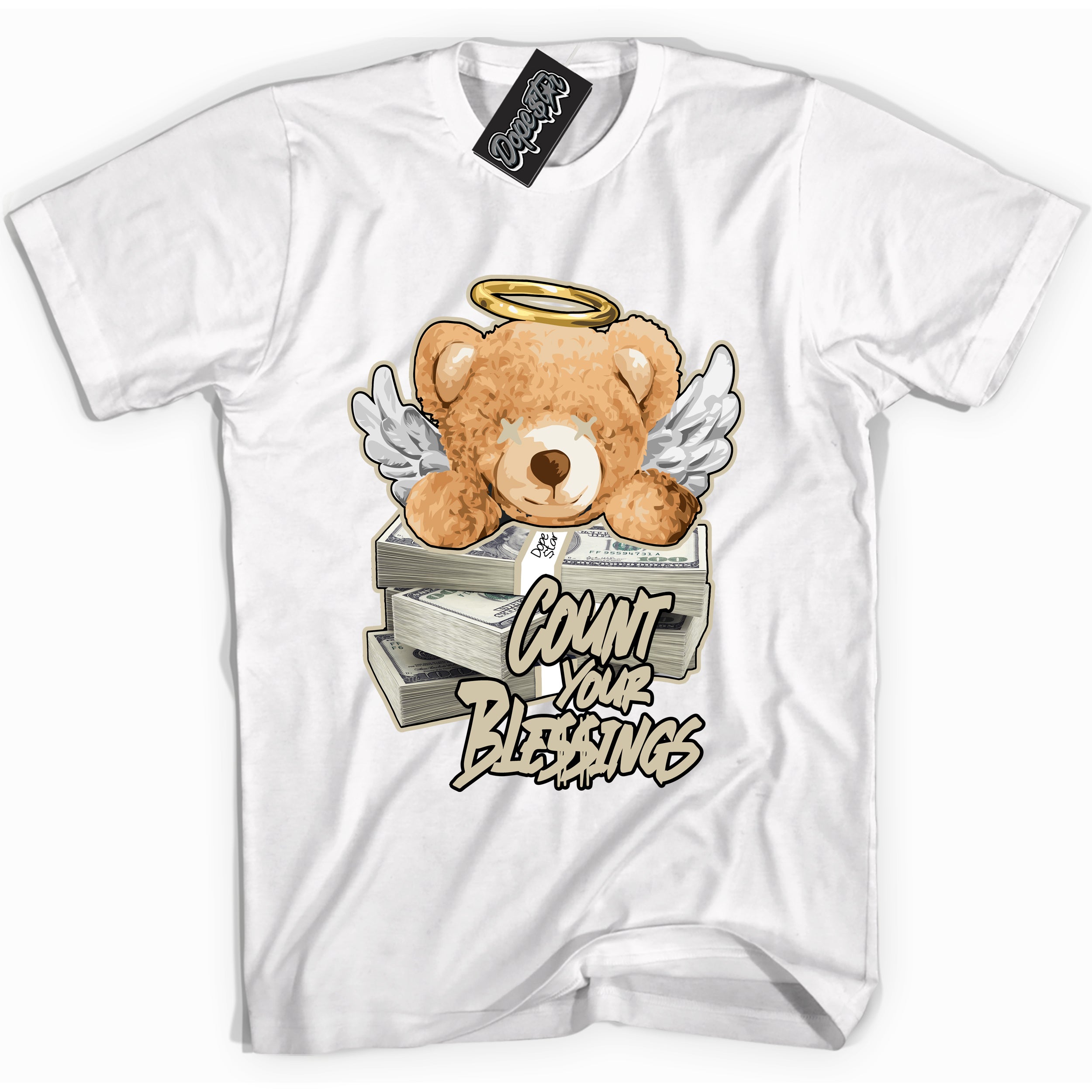 Cool White Shirt with “ Count Your Blessings” design that perfectly matches Gratitude 11s Sneakers.