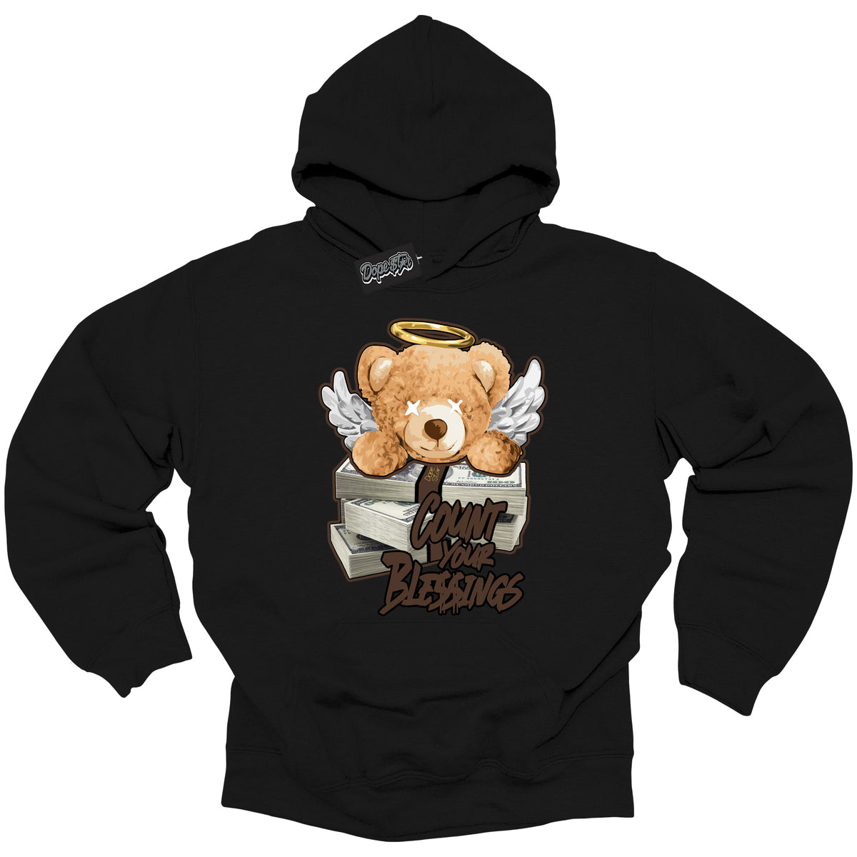 Cool Black Graphic Dope`Star Hoodie with “ Count Your Blessings “ print, that perfectly matches Palomino 1s sneakers