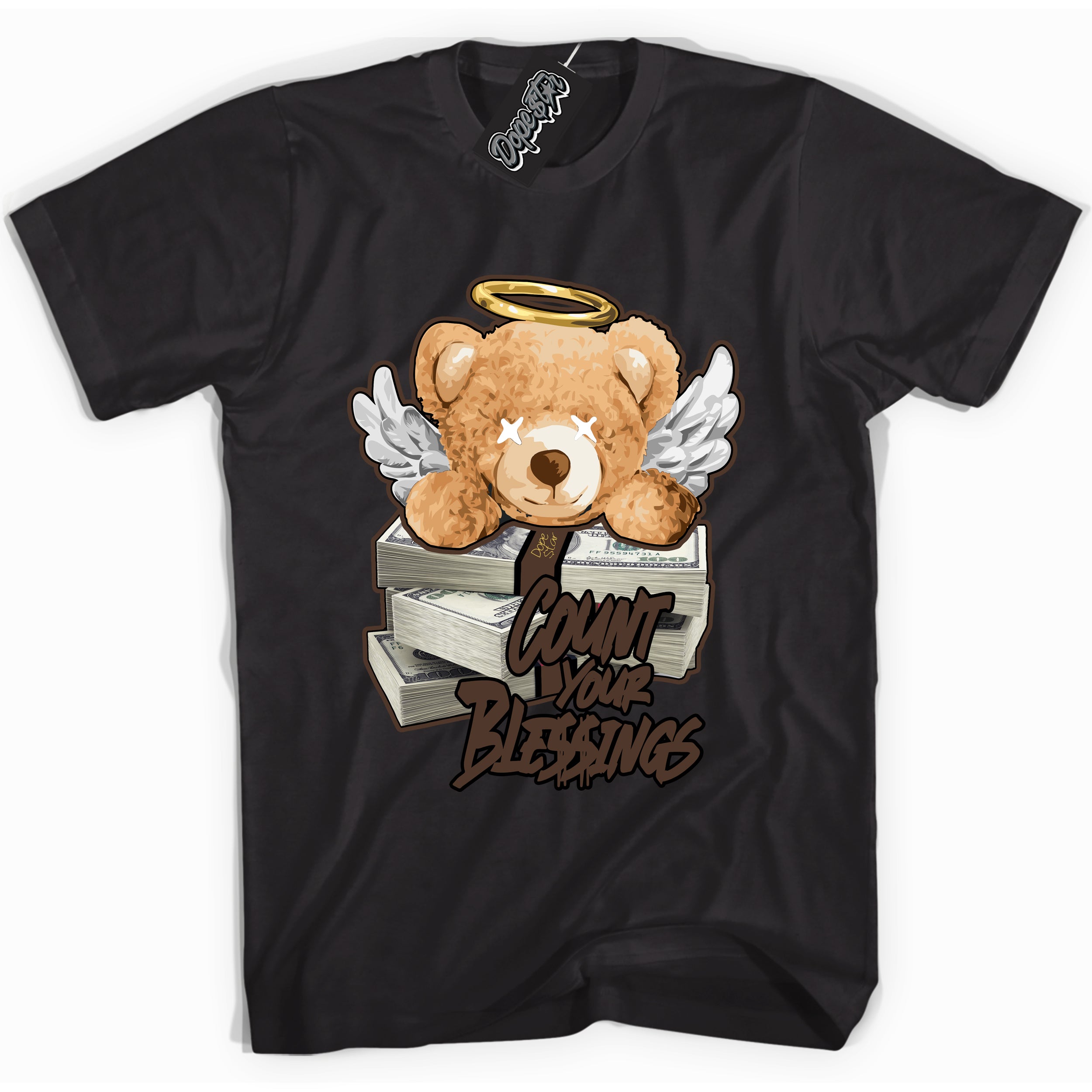 Cool Black graphic tee with “ Count Your Blessings ” design, that perfectly matches Palomino 1s sneakers 