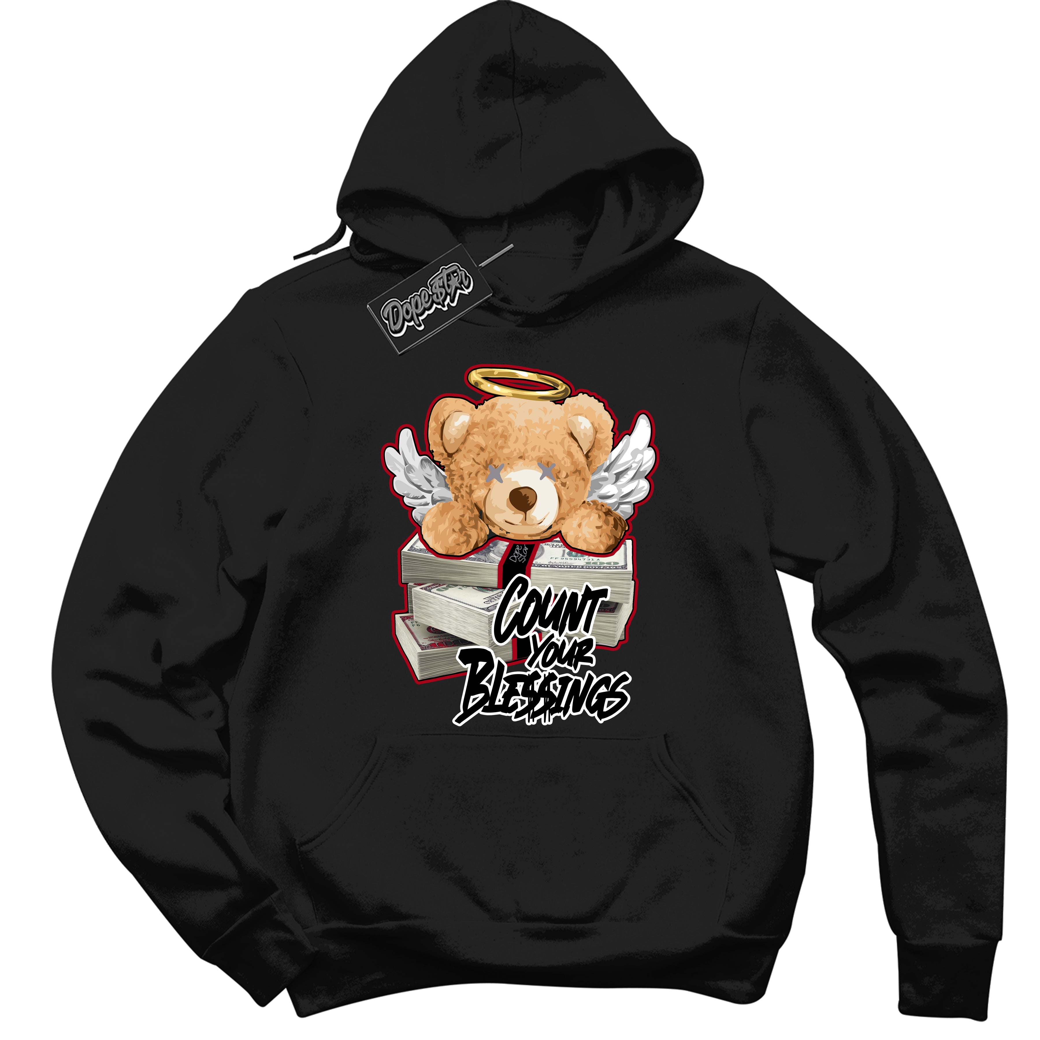 Cool Black Hoodie with “ Count Your Blessings ”  design that Perfectly Matches  Bred Reimagined 4s Jordans.