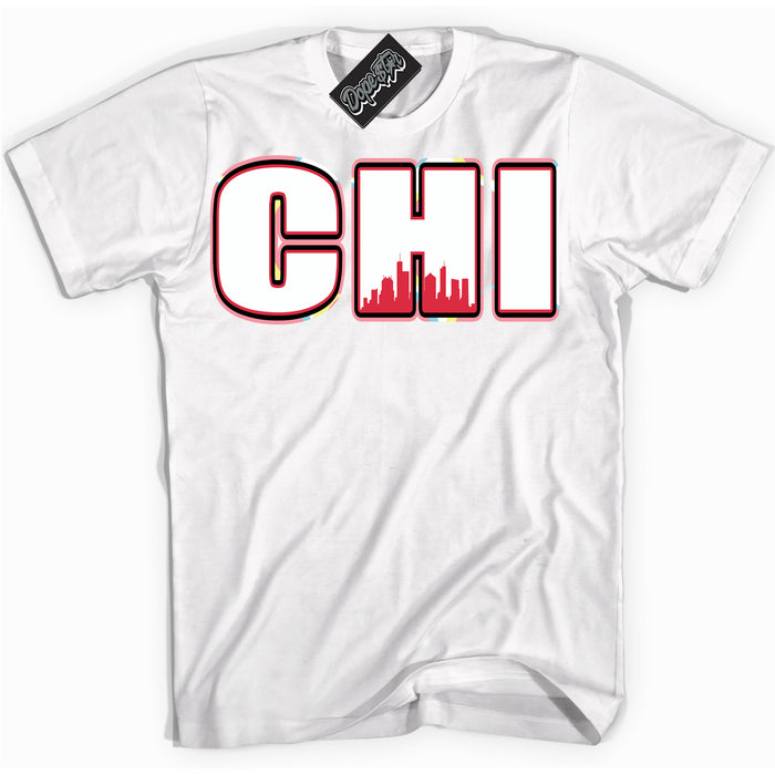 Cool White graphic tee with “ Chicago ” design, that perfectly matches Spider-Verse 1s sneakers 
