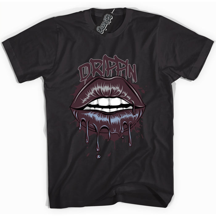 Cool Black Shirt with “ Drippin” design that perfectly matches Burgundy 5s Sneakers.