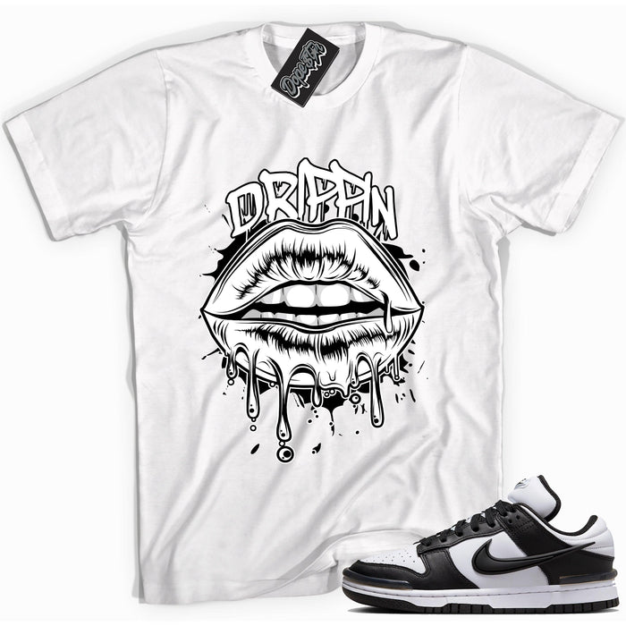 Cool white graphic tee with 'drippin' print, that perfectly matches Nike Dunk Low Twist Panda sneakers.