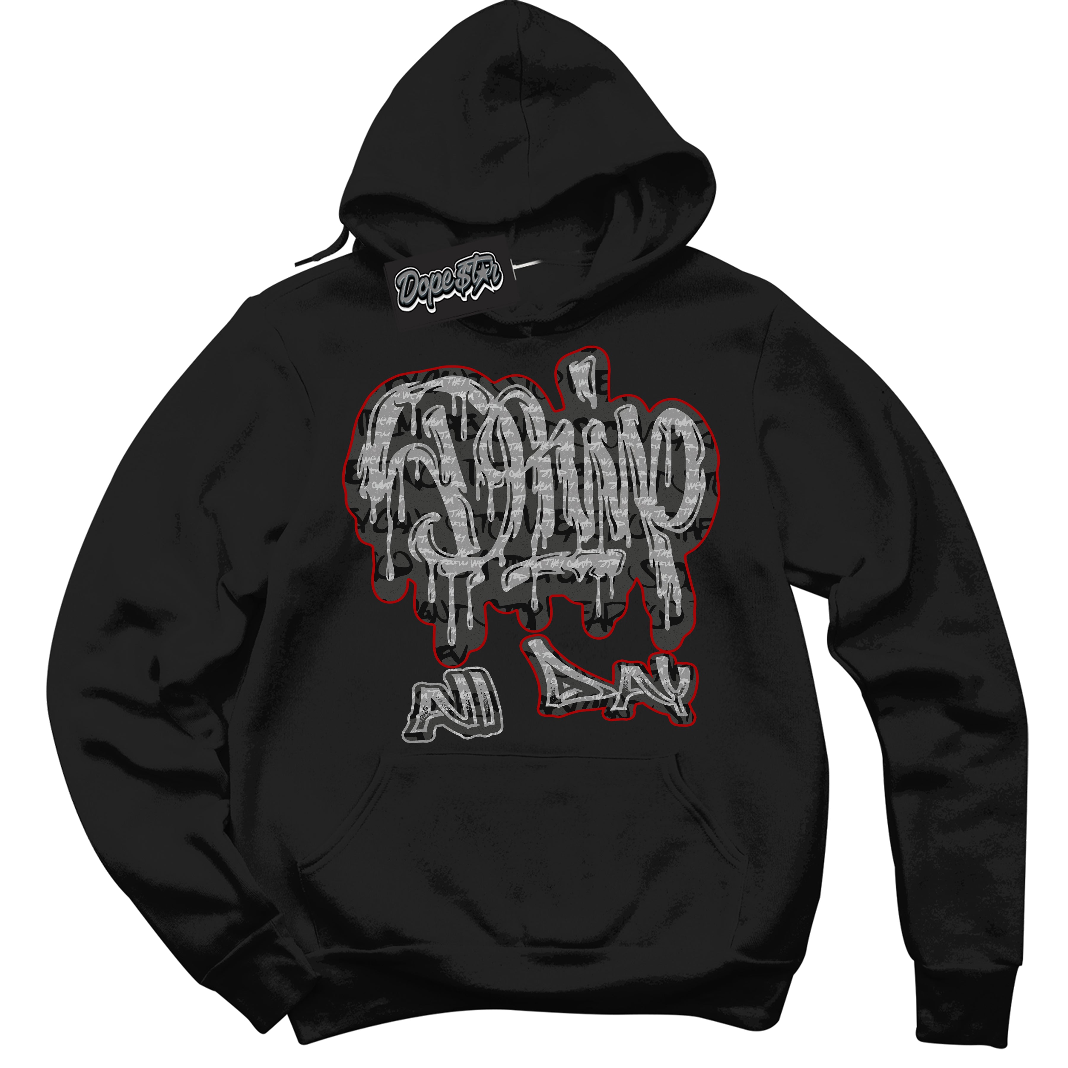 Cool Black Hoodie with “ Drip All Day ”  design that Perfectly Matches Rebellionaire 1s Sneakers.