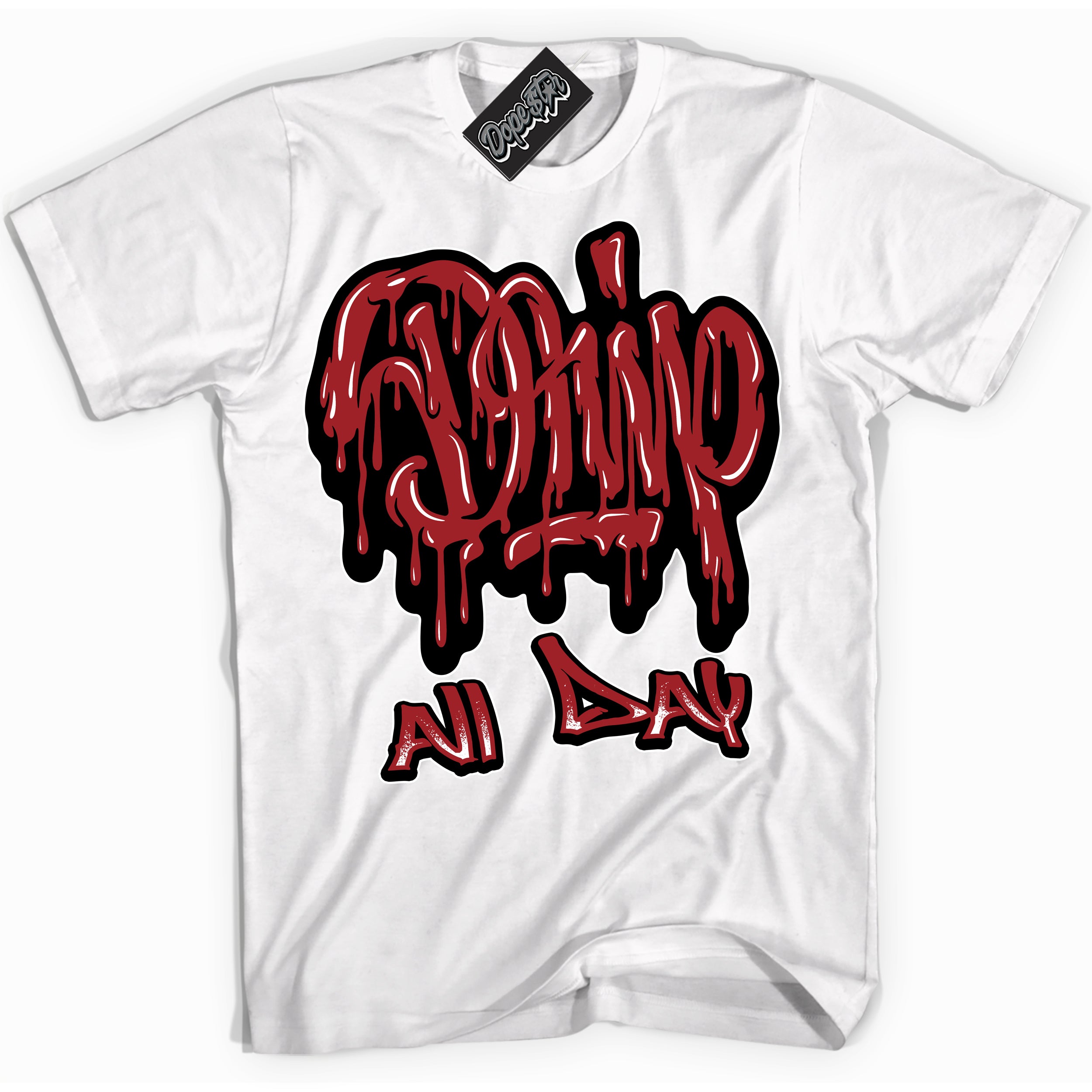 Cool White graphic tee with “ Drip All Day ” print, that perfectly matches Lost And Found 1s sneakers 