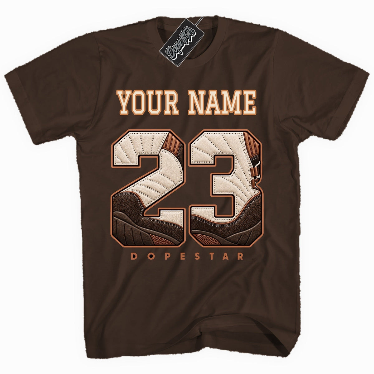 Custom name 23 shirt for Jordan 12 Fireside, Dark Chocolate, name on front