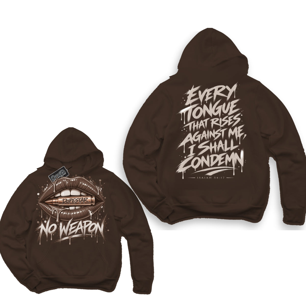 No Weapon Fireside 12s hoodie in dark chocolate, front and back