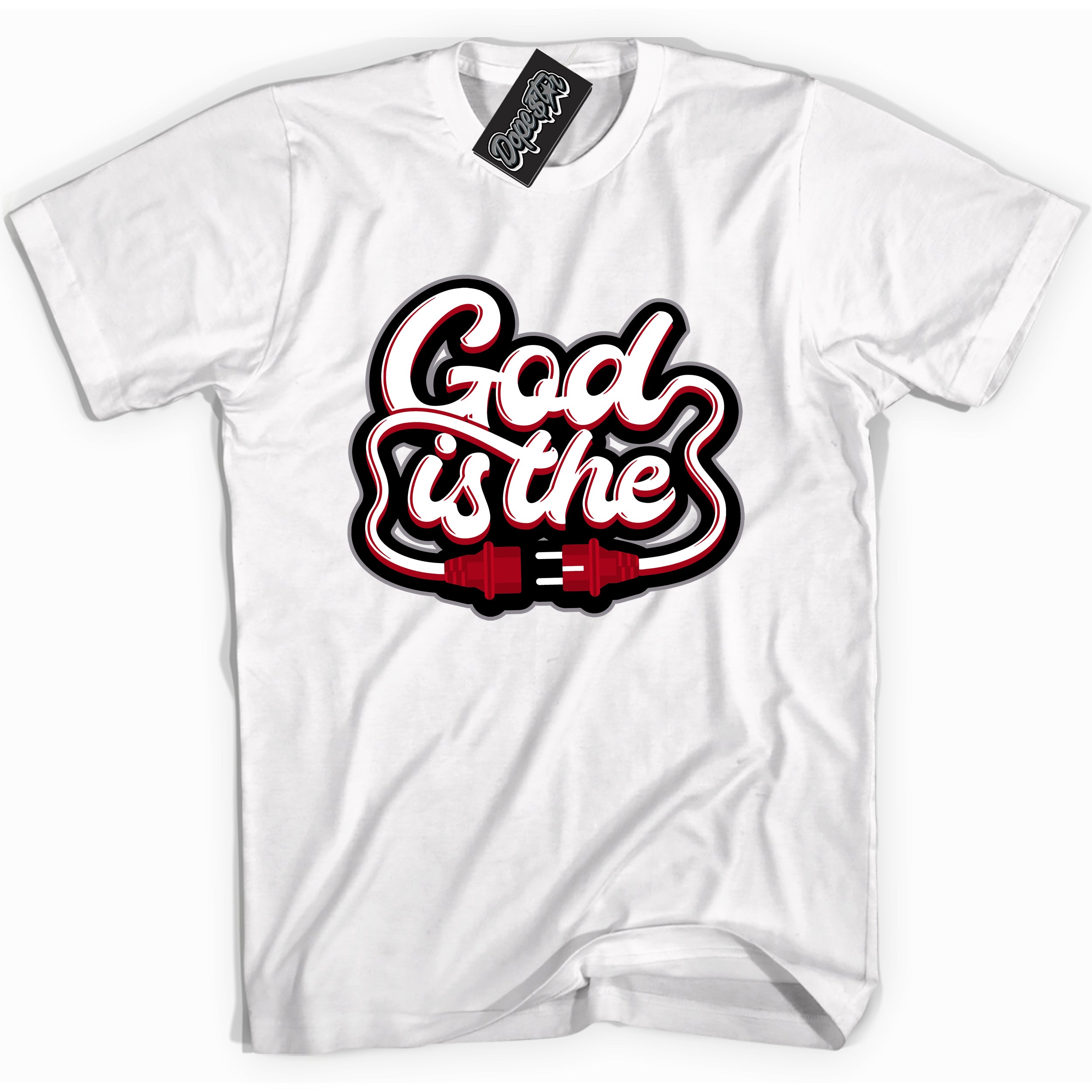 Cool White Shirt with “ God Is The” design that perfectly matches Bred Reimagined 4s Jordans.