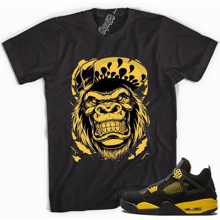 Cool black graphic tee with 'gorilla beast' print, that perfectly matches  Air Jordan 4 Thunder sneakers