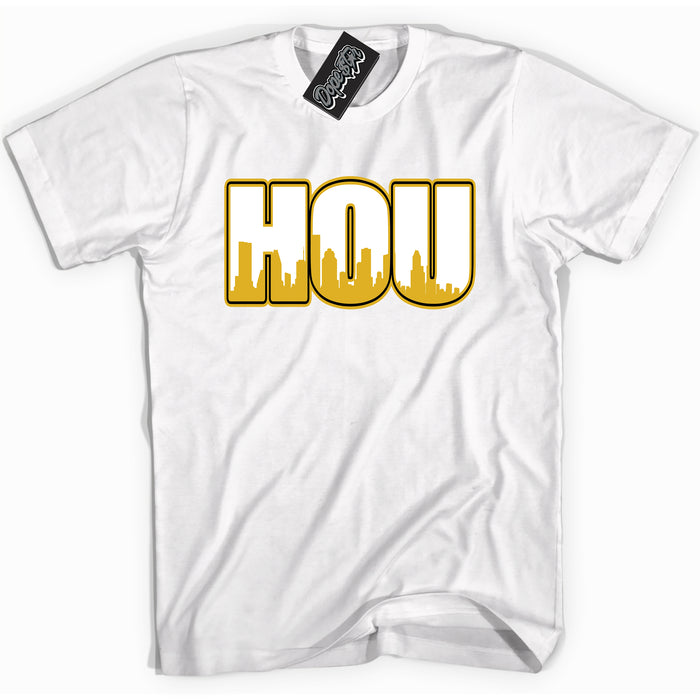 Cool White Shirt With Houston design That Perfectly Matches AIR JORDAN 6 RETRO YELLOW OCHRE Sneakers.