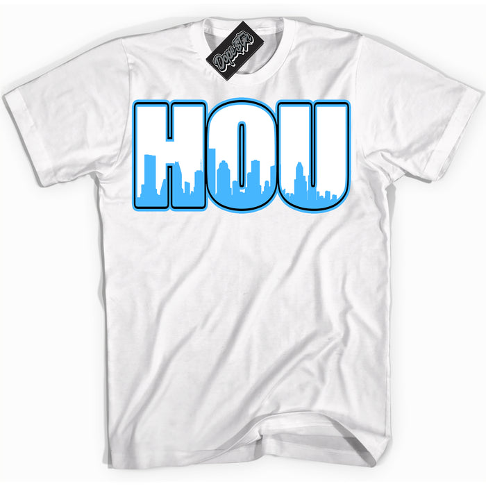 Cool White graphic tee with “ Houston ” design, that perfectly matches Powder Blue 9s sneakers 