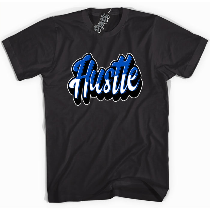 Cool Black graphic tee with "Hustle 2" design, that perfectly matches Royal Reimagined 1s sneakers 