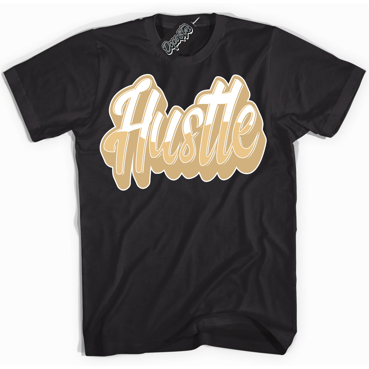 Jordan MVP White Metallic Gold ‘Hustle’ – Black Streetwear T-Shirt | Sneaker Matching shirt for Jordan MVP White Metallic Gold | Men's and Women's Streetwear Graphic Tee by Sneaker Shirts Outlet.
