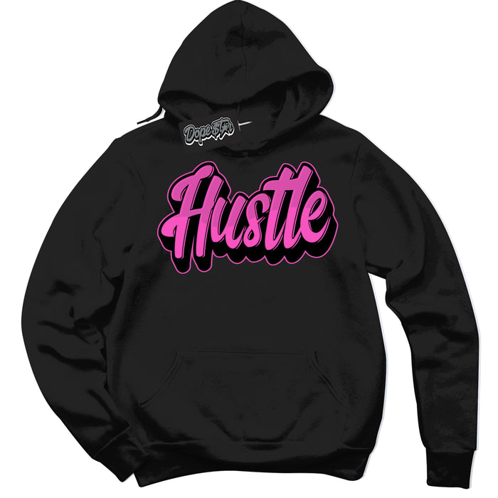 Black Hoodie with playful pink and black "Hustle" graphic, made to match Air Max 1 Valentine's Day sneakers | Sneaker Shirts Outlet
