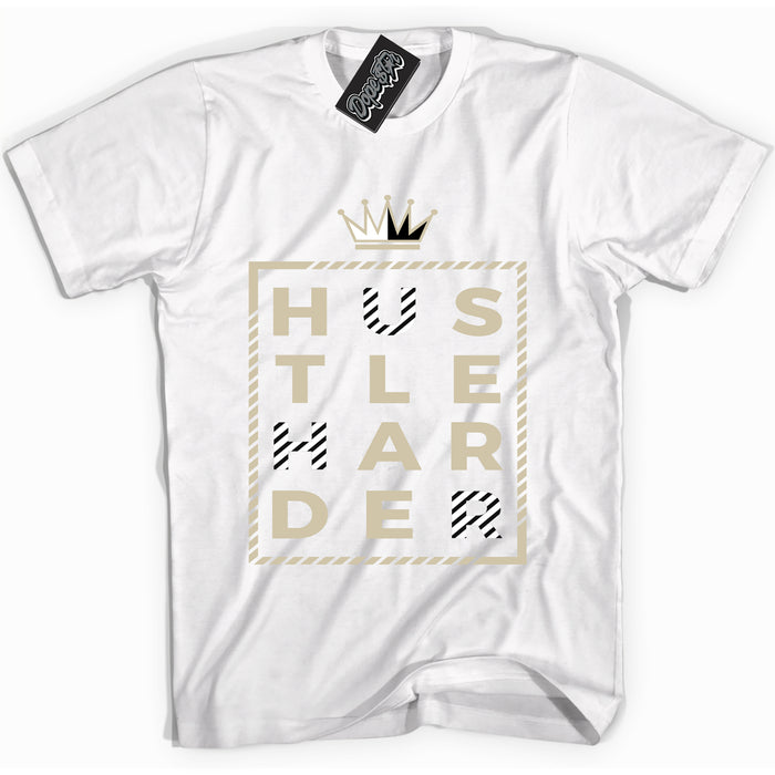 Cool White Shirt with “ Hustle Harder” design that perfectly matches Gratitude 11s Sneakers.