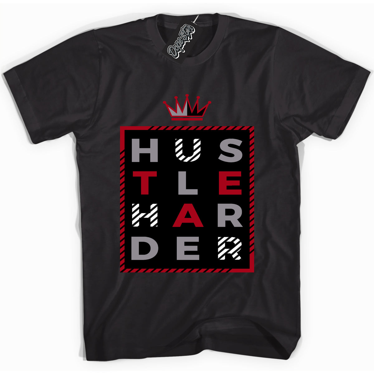 Cool Black Shirt with “ Hustle Harder” design that perfectly matches Bred Reimagined 4s Jordans.
