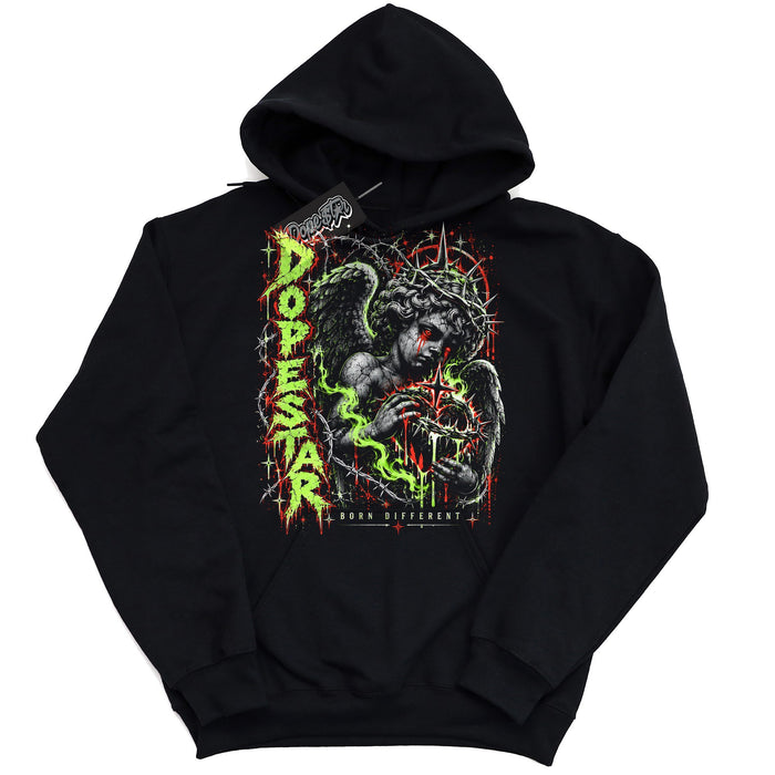 Born Different graphic hoodie to match Jordan 5 Halloween, black hoodie with slime green and red print