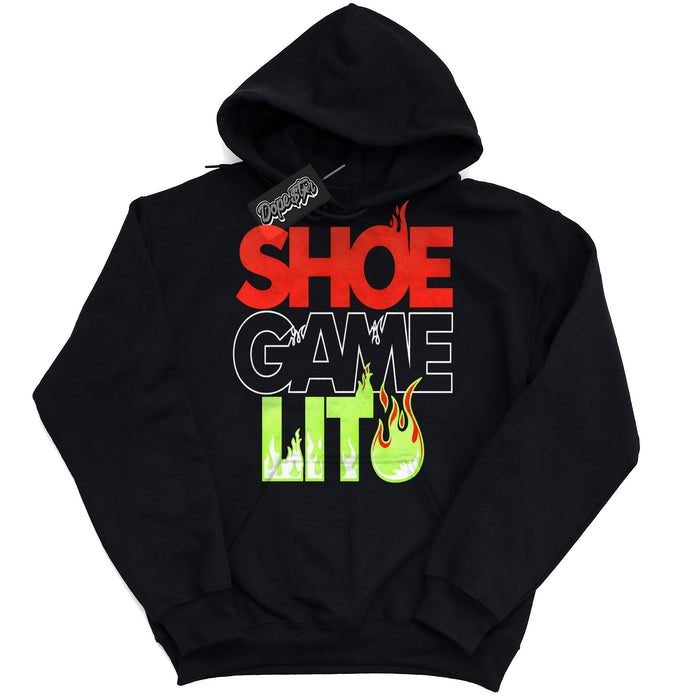 Shoe Game Lit graphic hoodie to match Jordan 5 Halloween, black hoodie with slime green and red print