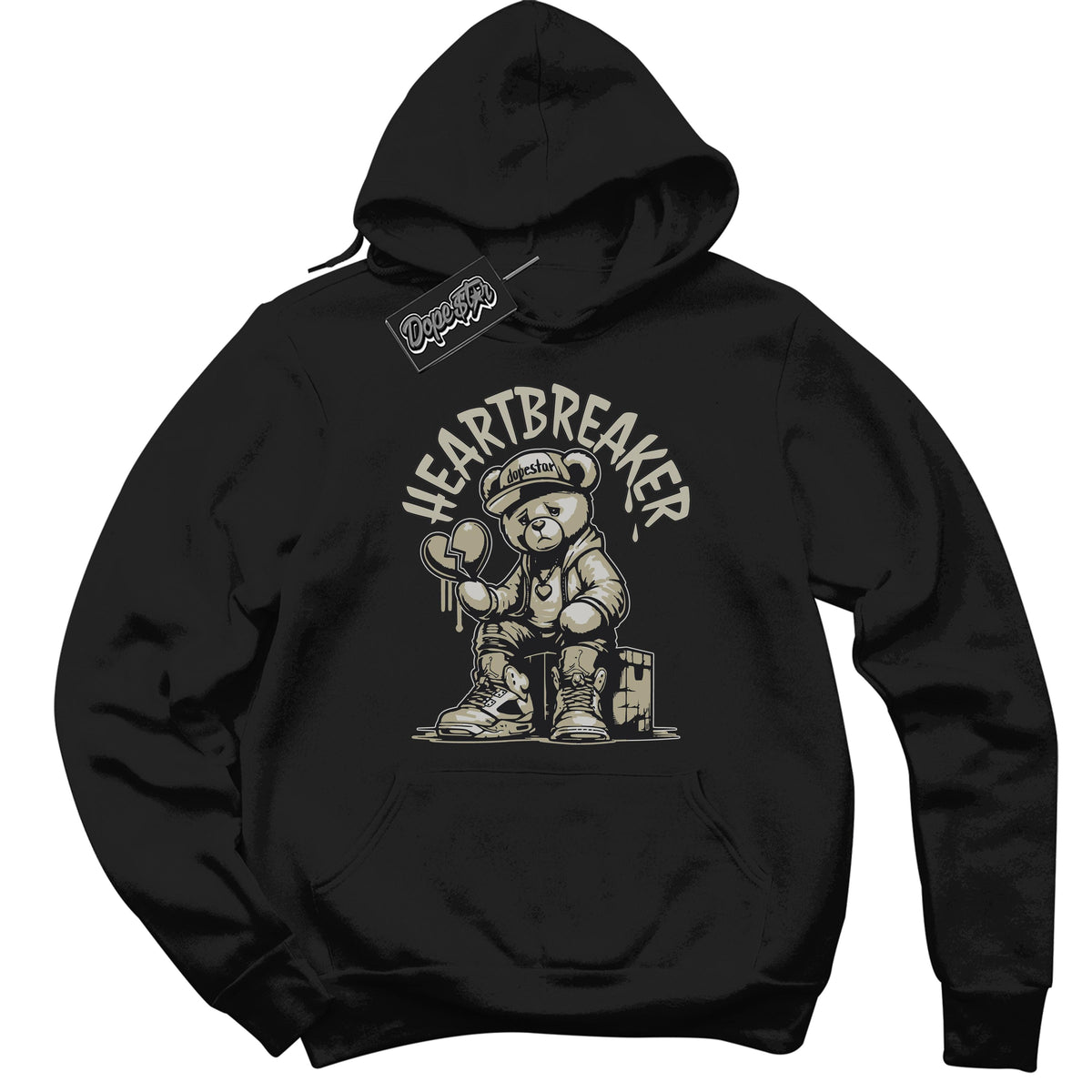 Cool Black Hoodie With Heartbreaker Bear design That Perfectly Matches ADIDAS YEEZY BOOST 350 V2 SLATE Sneakers