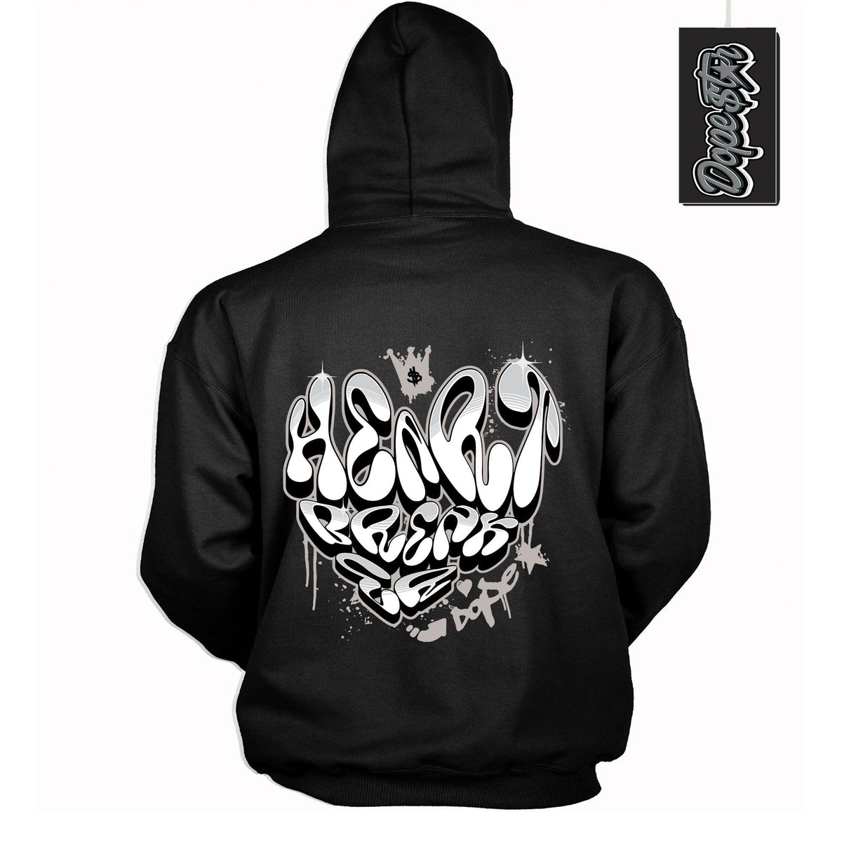 Cool Black Hoodie With Heartbreaker Graffiti design That Perfectly Matches AIR JORDAN 4 RETRO MILITARY BLACK Sneakers