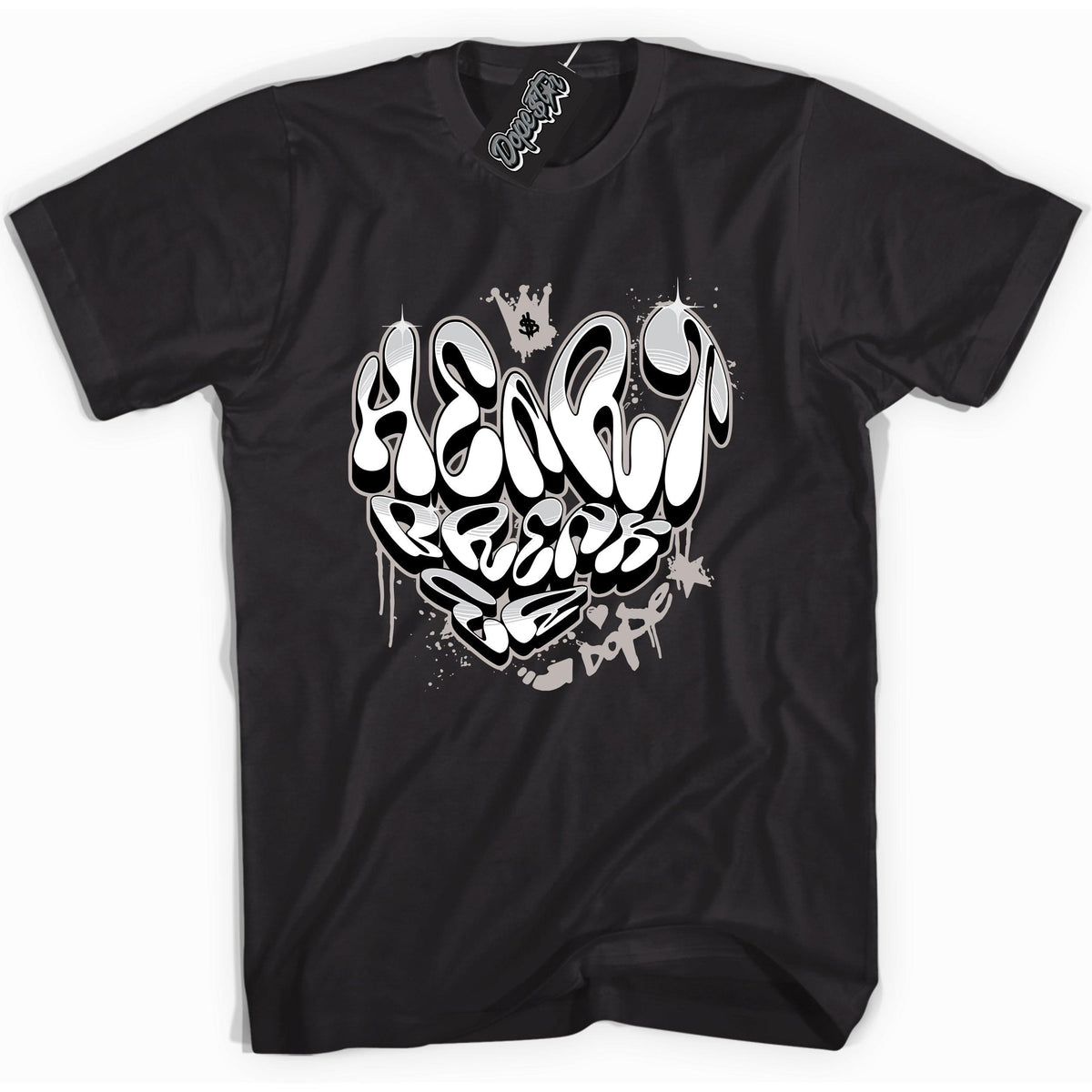 Cool Black Shirt With Heartbreaker Graffiti design That Perfectly Matches AIR JORDAN 4 RETRO MILITARY BLACK Sneakers.