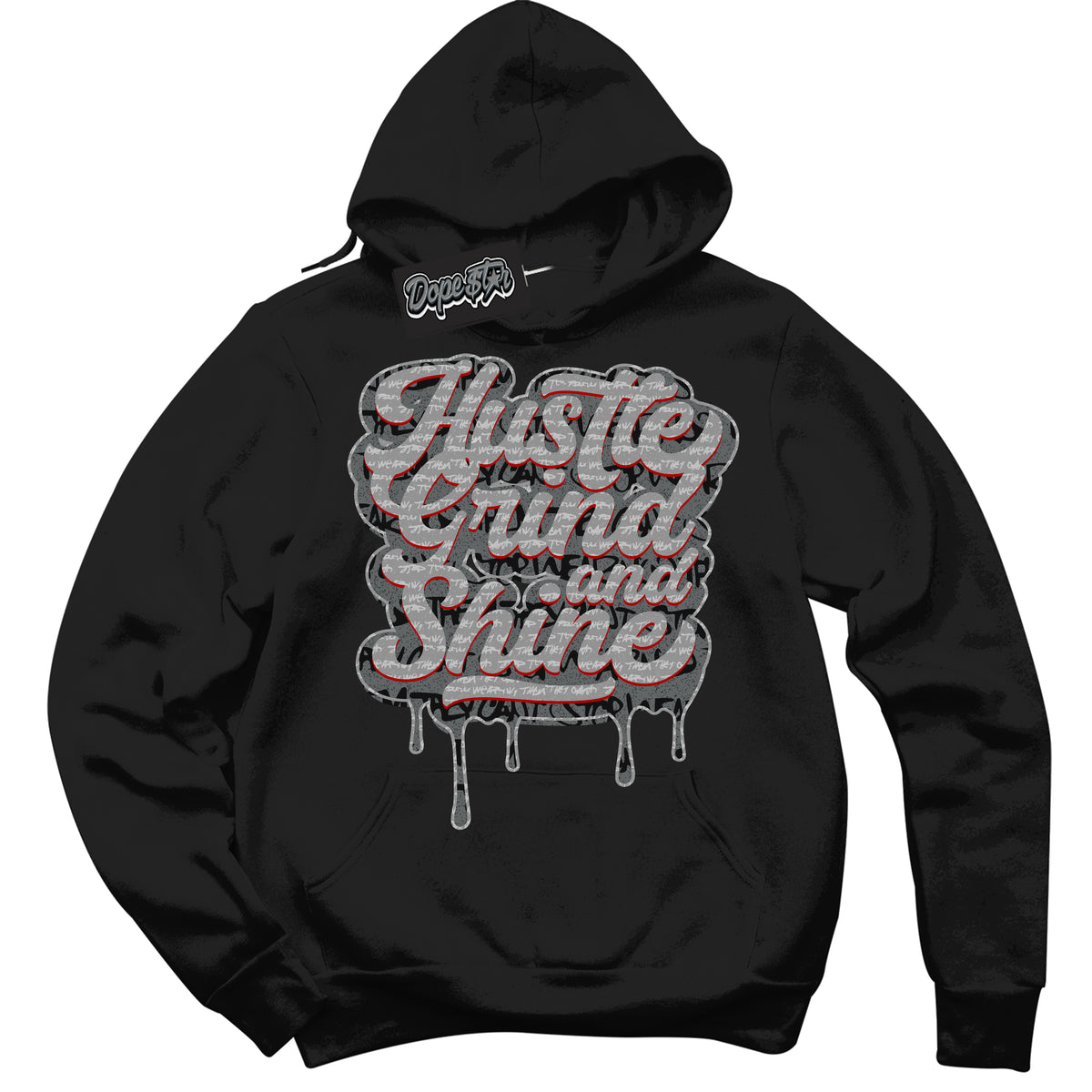 Cool Black Hoodie with “ Hustle Grind And Shine ”  design that Perfectly Matches Rebellionaire 1s Sneakers.