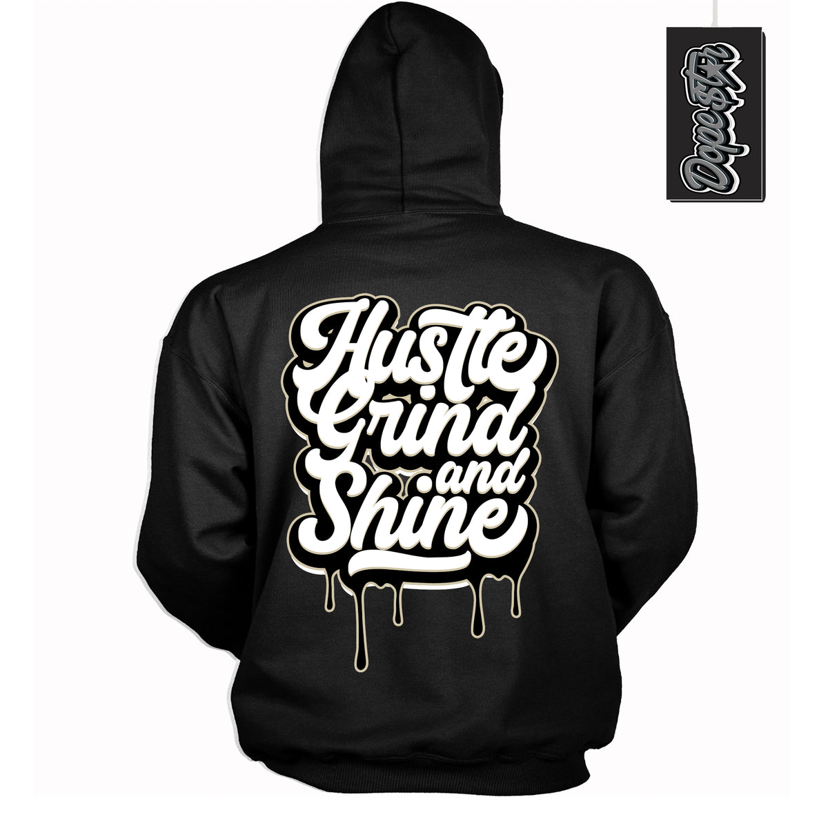 Cool Black Hoodie with “ Hustle Grind And Shine ”  design that Perfectly Matches  Gratitude 11s Sneakers.