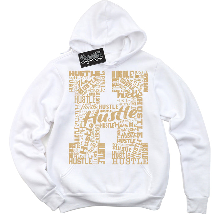 Jordan MVP White Metallic Gold ‘Hustle H’ – White Streetwear Hoodie | Sneaker Matching sweatshirt for Jordan MVP White Metallic Gold | Men's and Women's Streetwear Graphic Hoodie by Sneaker Shirts Outlet
