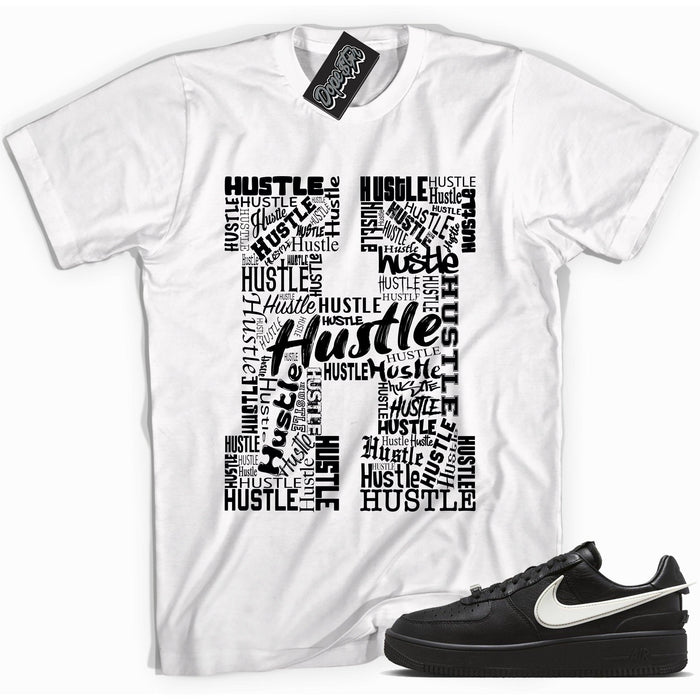 Cool white graphic tee with 'h is for hustle' print, that perfectly matches Nike Air Force 1 Low SP Ambush Phantom sneakers.